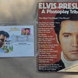 Elvis Presley First Day of Issue Stamp and Photoplay Tribute Magazine